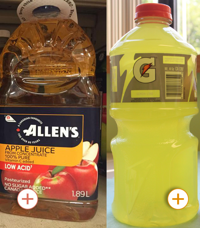 32 oz Mott's apple juice or 32 oz Gatorade