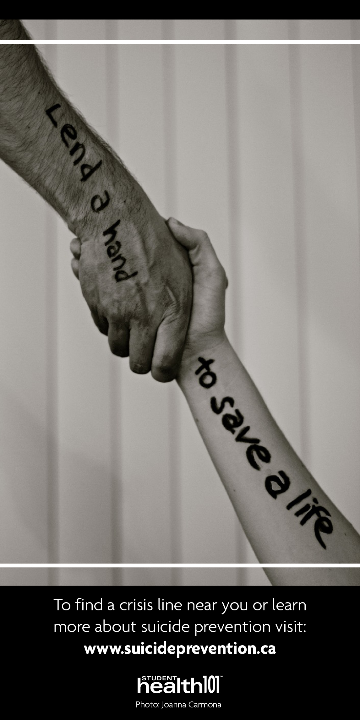 To find a crisis line near you or learn more about suicide prevention visit www.suicideprevention.ca
